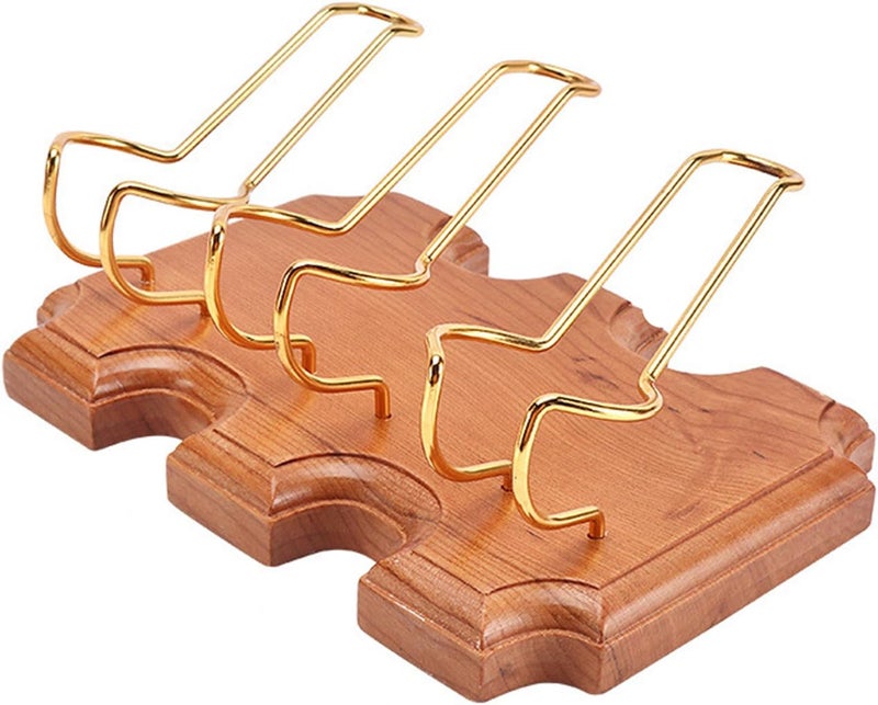 VOVCAMLS Wooden Pipe Stand Holder, Pipe Stand Display with 3 Metal Slots, Family Home Pipe Accessories - Image 1